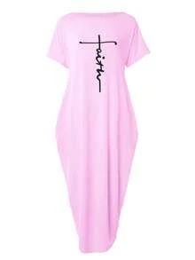 ChicMe Đầm maxi nữ không tay, in chữ, dáng rộng, có túi, thích hợp mặc hàng ngày. - Màu tím hoa cà - Xem 5