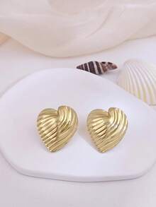 8 Pairs Vintage Gold-Tone Stud Earrings Set, Including Geometric Asymmetrical, Heart, Leaf And Other Fashionable Designs. Made Of Stainless Steel, Hypoallergenic And Durable, Vintage Gold Tone With Premium Feel. Versatile For Casual, Dress, Daily Wear, Vacation, Wedding, Also A Great Gift Idea For Valentine's Day, Birthday, Mother's Day. - Gold - View 9
