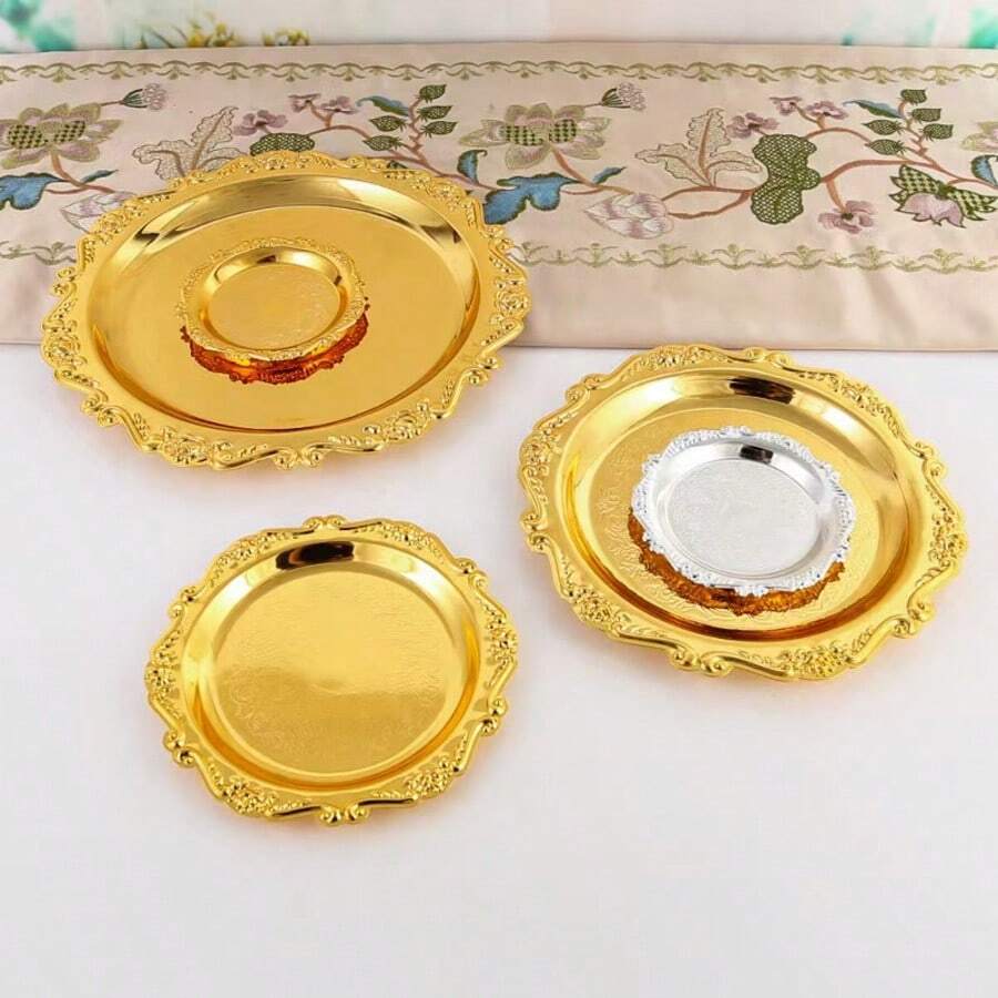 4 Stück Metall Kuchenteller, Nachmittagstee Snack Tablett, Wohnzimmer Tassenmatte, Obstplatte, Schmuckaufbewahrungstablett, Dekorationsartikel, Küchenutensilien, Weihnachtsgeschenk - Verschiedenfarbig - Übersicht 1
