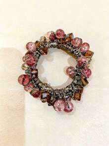 2个紫红色水晶发圈，女士发绳，马尾辫发圈，发饰 - 紫色 - 查看 4