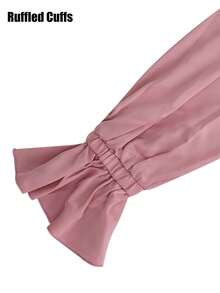 Women's Satin Silk Blouses Dressy Lantern Long Sleeve Shirts Button Down Work Business Casual Tops Vintage Loose Fit Puff Sleeve Blouse Dressy Tops - 粉色 - 查看 7