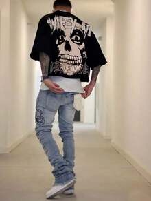 Y2KStyleDirectionalPrintingCottonT-ShirtSoftBreathablePureCottonFabricComfortableAndEnergeticSummerStreetStyleShortSleevedTShirgnRetroSummerWearTShirt - 黑色 - 查看 6