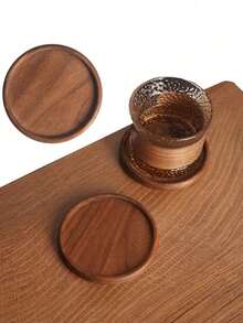 1/2pcs Wooden Cup Coasters, Tea/Coffee Cup Mats, Durable Heat-Resistant Round Coasters For Bowls, Plates, Teapots, Insulated Tableware Pads - Silver - View 5