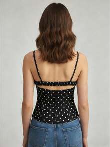 Women's Y2K Lace Polka Dot Tops Sleeveless Spaghetti Strap Lace Tank Tops Slim Fit Bustier Cami Top Lace Trim Crop Top Scoop Neck Polka Dot Camisole Cute Corset Shirt For Party Going Out Clothes - đen - Xem 5