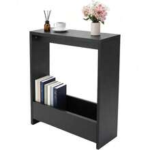 Shoze Modern Side Table With Magazine Rack Narrow End Table Slim Storage Organizer For Living Room Bedroom Office 55x20x65cm - Black - View 2