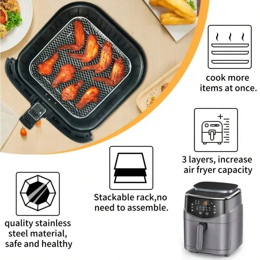 3pcs Stainless Steel Air Fryer Accessories Set - Fryer Rack, Defrosting Rack, Stackable Design, Suitable For Oven & Air Fryer, Dishwasher , Ideal For Healthy Holiday Baking - Deep Fryer Accessories - View 1