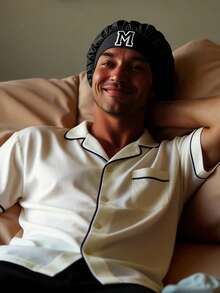 3pcs A-Z Letter Elastic Wide-Brim Satin Sleep Cap, Hair Care Elastic Cap, Super Soft & Breathable Design, For Washing Face, Makeup, Daily Use, Shower Cap - Multicolor - View 5