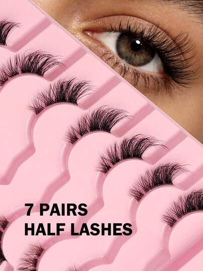 Asiteo 7对半截假睫毛 - 可重复使用，自然纤细蓬松卷翘眼角假睫毛，假睫毛，眼尾拉长，自然放大双眼，透明带假睫毛，佩戴舒适，适合日常佩戴、通勤、旅行、送礼、派对和婚礼，自然放大双眼的秘密。