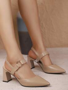 Giày cao gót mũi nhọn đế dày kiểu slingback mới năm 2026 dành cho nữ, thoải mái, đa năng, phù hợp cho công sở, đám cưới, tiệc tùng. - Màu Khaki - Xem 3