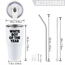 30oz Stainless Steel Tumbler Black White Options,  White Boy Of The Year Graphic Cups, Insulated Travel Coffee Mug With Lid And Straw , Double Wall Vacuum Reusable Travel Cups, Funny Birthday Party Gift For Women & Men - trắng - Xem 3