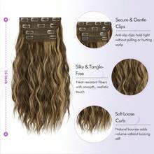 Extensiones de Cabello Sofeiyan con Clip, 4 Piezas de 40 para Mujer, Extensiones de Cabello Sintético Rizado y Grueso para Clip-in, Postizo Natural Suave con Clip – Rubio Miel con Marrón Claro - marrón cobre - Ver 7