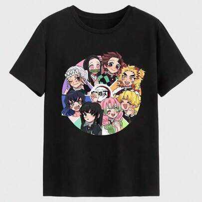 2026 Young Girl's Boy's Fashionable Casual T-Shirt, Men's Fashion Print Casual T-Shirt Demon Slayr Characters Demon Slayr Japanese DS Anime Cartoon T Shirts Unisex Cotton Short Sleeve O-Neck Summer Top Tee Men & Women Graphic Tees T-Shirts Printed Funny T-Shirt 100% Cotton Suitable For Outdoor Casual Wear In Summer Parent-Child Outfits Anime Merchandise Kids Clothes Girls Young Boys Shirts School Clothes For Teens Family Matching Outfits Juniors Girl Clothes Size 4Y-13Y, S-XXXL, Kids Clothes Boys, Men Clothes, Women's Tops, Perfect Gift For Easter Day And Mother's Day, Father's Day, For Men And Women, Can Be Matched With Parent-Child Outfits