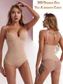 Ultra-Thin Sports Bra And One-Piece Shaping Garment That Gathers And Supports The Breasts, Tucks In The Abdomen And Shapes The Waist, One-Piece Garment - Apricot - View 4
