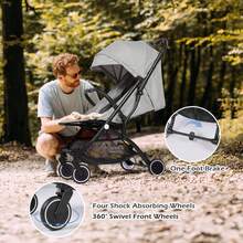 Lightweight Compact Baby Pushchair Stroller With Foldable Canopy, Peek-A-Boo Window, Large Storage Basket, 360° Swivel Wheels, One-Foot Brake - Light Grey - View 3