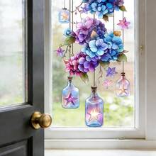1/5pcs Pink Retro Lantern Floral Pattern Static Cling Glass Film, Removable Blackout UV Protection Privacy Decor Sticker For Living Room Bedroom Glass Door Window, Spring/Summer Decor - Floral Window Stickers - View 7