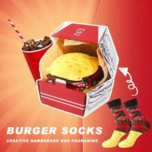 1 Pair New Interesting Multi-Color Hamburger Mid-Calf Socks Gift Box, Spring/Summer New Unisex Sports Socks, Imaginative Food-Inspired Creative Design, Knitted Fabric, Long & Thick Soft & Comfortable, Perfect Gift For Birthday, Valentine's Day, Easter, Festival, Carnival, Dates, Parties, Holidays, Unique Fashion Quirky Abstract Daily Casual Wear Socks, Popular Food-Themed Outfit, Suitable For All Seasons, Great Gift For Couples, Friends, Vacation, Outdoor Sports, Gym, Home, Office, Etc. - Rust Brown - View 11
