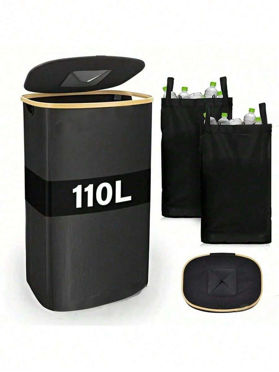 110L (29 Gallon) Recycling Bin, Suitable For Kitchen, Indoor And Outdoor Home Use, Comes With 2 Removable & Reusable Inner Bags, High Capacity Recycling Bin For Bottles, Cans, Plastic Labels, Etc.