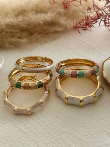 1 pieza Brazalete de bambú con efecto esmaltado, de colores brillantes y diseño de gotas, adecuado para el uso diario, reuniones con amigos, festivales románticos, fotografía callejera y desfiles de moda - Multicolor - Ver 8