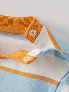 mini bala Áo thun ngắn tay kẻ sọc 100% cotton cho trẻ em, áo kiểu dáng thoải mái, thoáng khí, phối màu dành cho bé vào mùa hè. - tông màu xanh trắng - Xem 7