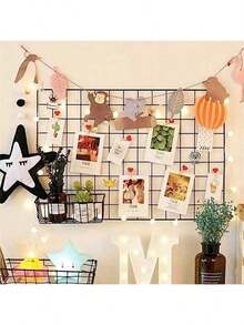 1pc Black/White Iron Wire Grid Wall Shelf With Ledge - Multi-Compartment Storage Rack For Home, Office, Dorm Decor - Space-Saving Photo, Plant & Accessory Display Board, Dorm Decor, Classic Design, Sturdy Structure, Hanging Shelf - Multicolor - View 8