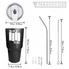 30oz Stainless Steel Tumbler Black White Options,  Black Flag White Stripes Design Graphic Cups, Insulated Travel Coffee Mug With Lid And Straw , Double Wall Vacuum Reusable Travel Cups, Funny Birthday Party Gift For Women & Men - 黑色 - 查看 3