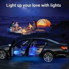 4pc LED Car Interior Light Kit (Foot Installation), 12V Room Connection Line Color Atmosphere Effect Can Be Controlled By APP, With Music Synchronization Effect - Car Party And Festival Outdoor Camping Atmosphere Effect, Suitable For Most Vehicles - 4-in-1 - View 3