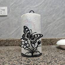 1pc Metal Butterfly & Floral Paper Towel Holder, Suitable For Kitchen, Home Office, Dining Table, Bathroom, Farmhouse Style, No Installation Required Paper Roll Rack - Black - View 8