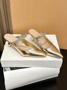 Xin Jing Shoes Giày cao gót vừa phải, mũi nhọn, gợi cảm, quai ngang, thích hợp cho nữ, đi làm hàng ngày và dự tiệc. - Vàng - Xem 11