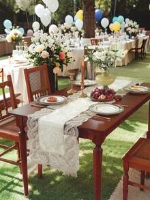 ABEST6522 Home&Living store 100% Polyester Fabric, Delicate Water-Soluble Embroidered Lace Trim, Kitchen Dining Table Runner, Placemats, Cabinet Scarf, Home Decor, Family Gathering, Holiday Decoration, Indoor Outdoor Party Wedding Decorations, 1pc Table Runner - Khaki - View 12