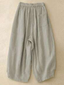 Comfortable Casual High Waist Elastic Linen Pants, Draping Effect, Suitable For Autumn & Summer - Grey - View 3