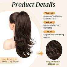 Extensión de Cola de Caballo Flufymooz, Extensión de Cabello con Cordón de 50 para Mujeres, Postizo de Cola de Caballo Sintético Suave y de Aspecto Natural - Negro Natural - Marrón chocolate oscuro - Ver 5