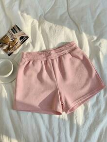 1件女童基本款黑色弹力腰休闲短裤，夏季 - 粉色 - 查看 1