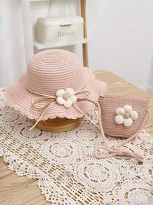 Kids Princess Sun Hat, Protective Beach Hat, Parent-Child Summer Straw Hat Set - 2pcs - View 6