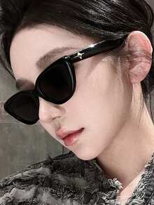 1副猫眼小框时尚高端街头风复古眼镜 - 黑色+茶色 - 查看 1