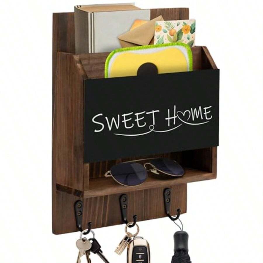 Key Holder For Wall - Wooden Key Hanger With Shelf And 6 Key Hooks Wall Mounted Rack Mail Organizer For Hallway Entryway Office Home Decor Fvv - As Pic - View 1
