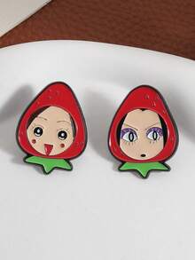 1/2pcs Classic Cartoon Witch Brooch, Cute Strawberry Head & Character Portrait Decor, Cartoon Animation Theme Badge, Unisex Design, Daily Wear Accessory Gift - Multicolor - View 6