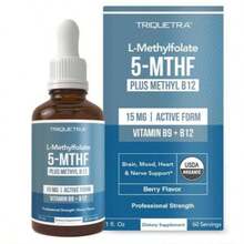L Methyl Folate 15mg + B12 Pro Strength, Liquid 5-MTHF Form, Supports Mood, Methylation, & Cognition Supplement Energy Levels Vitamin Methylcobalamin - 150ml - 查看 7