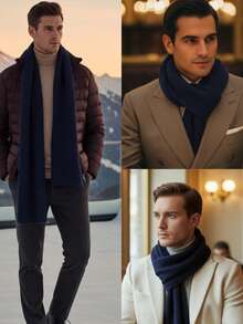 Lilas Inova Wool Scarf, Men's Winter Accessory, Stylish Scarf. - Navy Blue - View 6