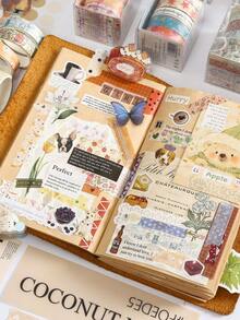 5 Rolls/Box Of Delicate Plant Floral Patterns Washi Tape, Sea Creatures And Planet Print Creative Design Handbook Decoration Tape, Especially Suitable For Decorating Scrapbooks And School Supplies, Surprise Gifts For Friends - Sets - View 5