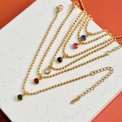 1件时尚优雅水钻镶嵌不锈钢串珠手链，适合女士日常及派对佩戴