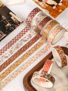 5 Rolls/Box Retro Plant And Floral Pattern Washi Tape, Green Element Decorative Tape, Suitable For Scrapbooking And Planner Decoration, A Gift For Friends - Sets - View 4