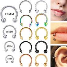 10个装不锈钢鼻环，带替换螺纹球，马蹄形耳环，耳骨环，唇环，身体穿刺饰品 - 10件圓球+尖錐 - 查看 1