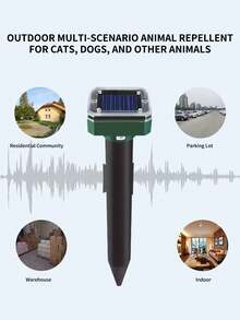 Summer  Solar-Powered Ultrasonic Mosquito Repellent, 1-Pack Outdoor Powered  Deterrent - Suitable For Lawns, Gardens, And Patios. Also Effective Against Moles, Snakes, Rodents, Gophers, And Other Pests. Spiked For Chasing Pests. - Green - View 3