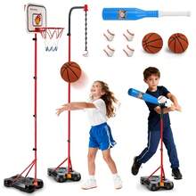 Canasta de baloncesto y juego de béisbol ajustables para niños (125-181 cm), cuatro modos de juego, base estabilizadora que se puede llenar con agua, apto para actividades de baloncesto para niños de 2 a 12 años. - Negro - Ver 11