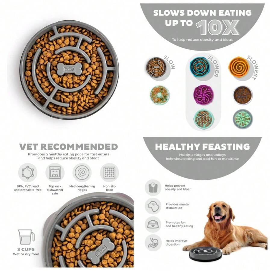 Tazón grande gris para perros que come lentamente, plato interactivo de alimentación lenta y divertida para mascotas - 1 - Ver 1