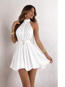 Elegant Women's Jumpsuit Dress For Parties, Clubs, And Events With Ring Belt - trắng - Xem 1