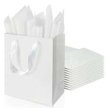 9 Inches E Gift Bags With Ribbon Handles Kraft Paper Shop Bags With Tissue Paper For Party Business Wedding Birthday Graduation Fathers Day - White 9 Inches - View 9