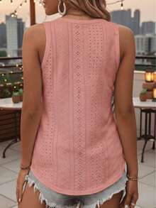 Women's V-Neck Blouse With Decorative Buttons And Openwork Fabric Detail. Casual And Elegant. - 乾枯玫瑰色 - 查看 2