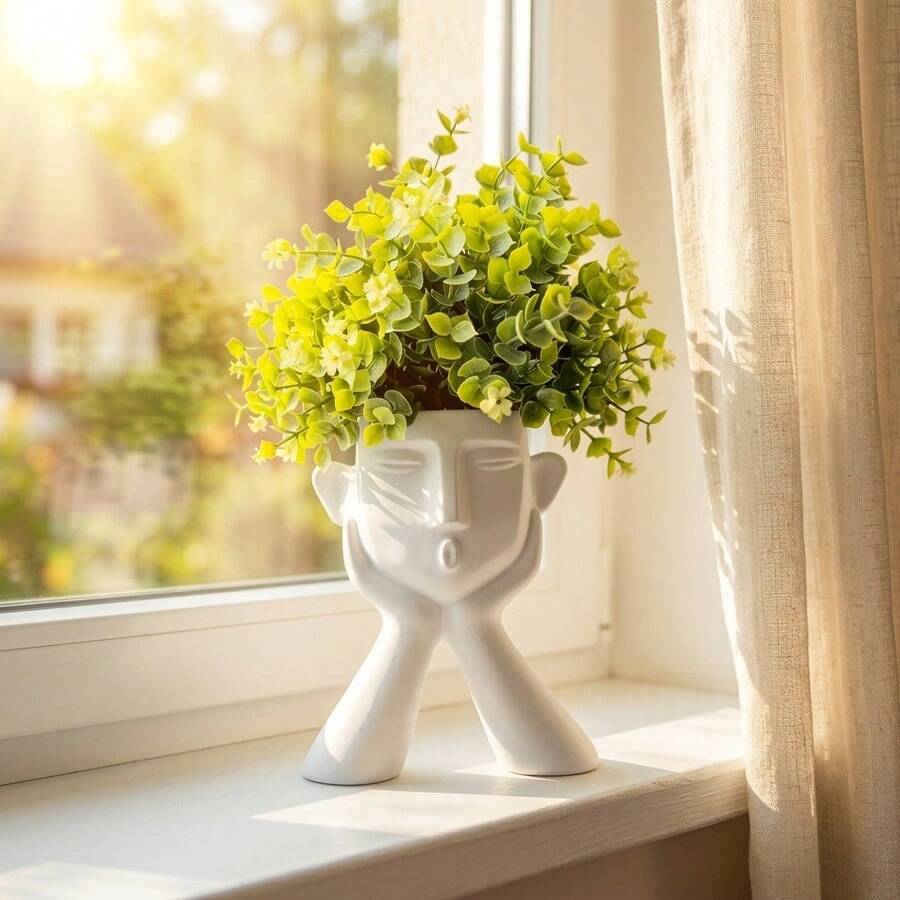 Maceta en forma de pensador minimalista, maceta suculenta de cabeza abstracta moderna, adecuada para plantas de interior pequeñas, decoración para escritorio y alféizar, linda decoración de oficina en casa, regalo para amantes de las plantas - A - Ver 1