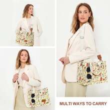 Large Capacity Canvas Tote Bag For Women,Women's Bags Crossbody Bags Work Laptop Tote Bag Large Handbags Purse, With Zipper Closure & Individual Compartments For Work College For Teacher & Nurse Crossbody Work Bible Messenger Purse Bag With Pockets - 復古花 - 查看 3